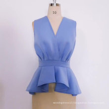 Summer Plus Size Blue V Neck Women Peplum Blouses And Tops Lady 1 Piece